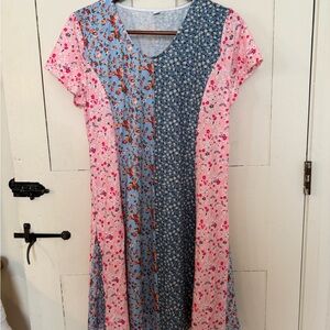 Floral Patchwork Dress in Pink and Blue